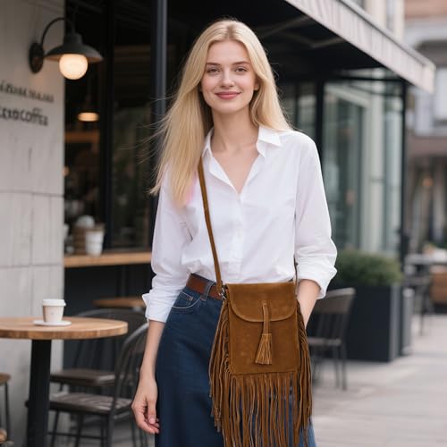 Dora & Liz Fringe Small Crossbody Bags for Women Trendy Designer Cell Phone Bag Suede Tassel Wallet Purses with Card Slots2