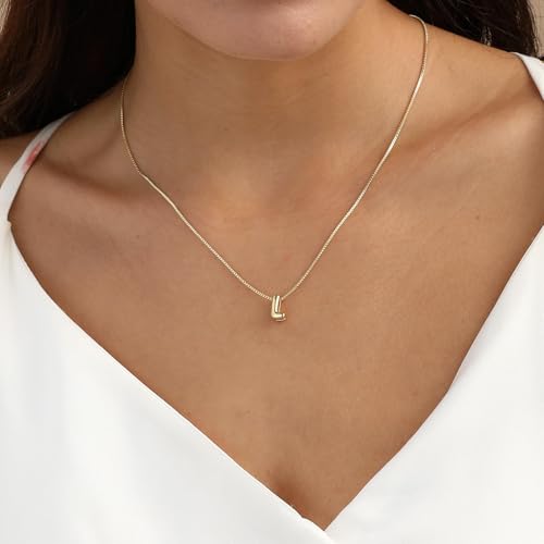 Image of Personalized Bubble Letter Initial Necklace, 14K Gold Plated, Dainty Pendant for Women, Trendy Gold Jewelry