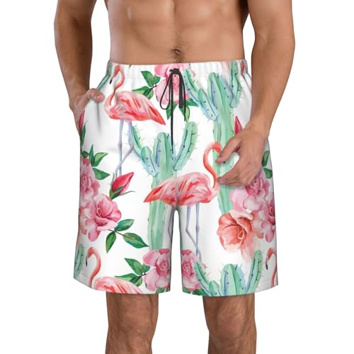Men's Beach Shorts Swim TrunksFun Patterns Cactus Flamingo Rose Flowers Print for Surfing Running Summer Vacation