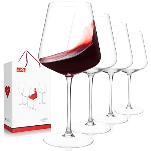 CnSneg Crystal Wine Glasses Set of 4, 25oz Large Wine Glasses with Stem, Bordeaux, Burgundy, Premium...