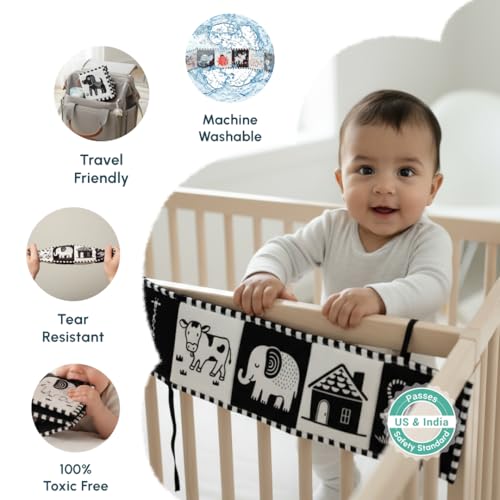 Image of Curious Cub High Contrast Baby Cloth Book | Tummy Time Toys for Babies | Toys for 0 to 12 Months | New Born Baby Gifts | Black and White Flash Cards