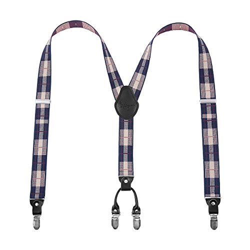 Lafayon Tirantes Hombres Tirantes para hombres 4 hebillas Y espalda de rayas Tirantes ajustables elásticos durables Strong Clips (Franja blanca azul)