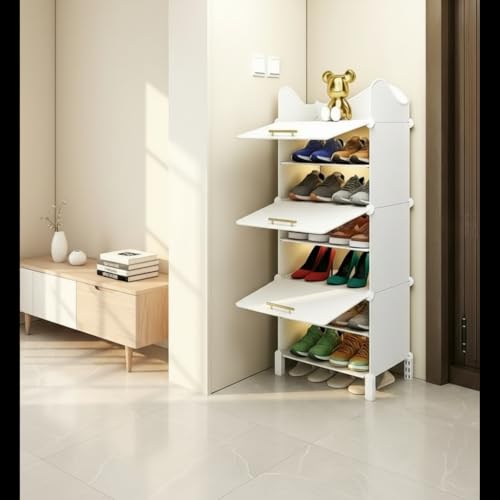 Image of Sunderlook Shoe Rack Plastic for Home- Slipper Stand, Professional Shoe Stand, Chappal Stand, Multipurpose Foldable Standing Comfort Runner Shoe Rack with Door (Cream White, 6 Shelf 3 Door)