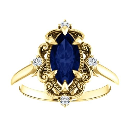 Generic Vintage Halo 2 CT Marquise Blue Sapphire Engagement Ring