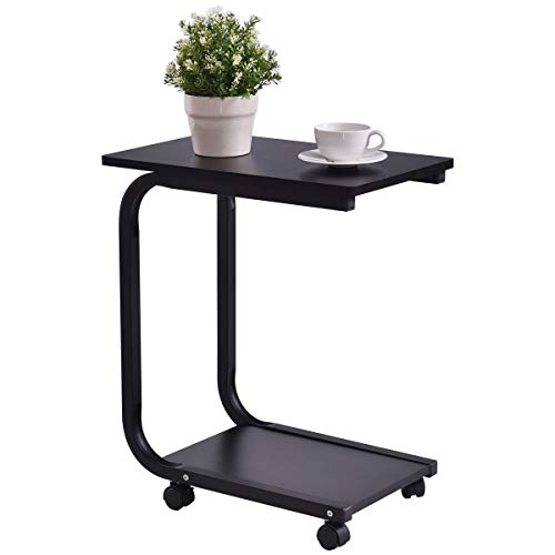 LIFEZEAL Beistelltisch, Laptoptisch in C-Form, Sofatisch mit Rollen, aus Pulverbeschichtetem Metall, Ideal für Wohnzimmer, Schlafzimmer & Büro, Minimalistisch,50x30x59cm, Schwarz Cover