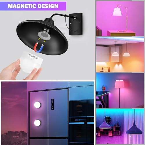 Image of RGBCW Rechargeable Battery Operated Light Bulbs, E26 Detachable LED Bulb with Remote Control, 60W Equivalent, 500Lum, 3 Color Temperatures, 15 RGB, Emergency Light Bulbs for Home, Outdoor, 2 Pack