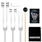 Tuning Forks for Healing Set (128Hz, 256Hz, 512Hz), Tuning Fork with Reflex Hammer for Healing/Frequency Instrument/Sound Therapy/Chakra/Yoga and Meditation Tools (Silvery), Stress Relief Gift