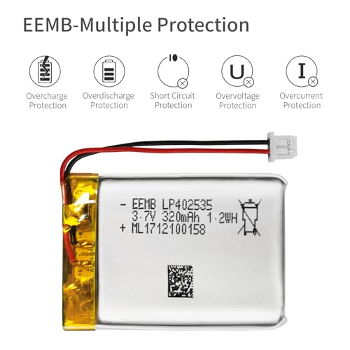 EEMB Lithium Polymer Battery 3.7V 320mAh 402535 Lipo Rechargeable Battery Pack with Wire Molex Connector for Speaker and Wireless Device- Confirm Device & Connector Polarity Before Purchase - Thumbnail 5