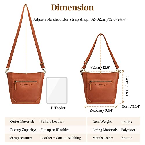S-ZONE Women Genuine Leather Bucket Shoulder Bag Vintage Crossbody Purse with Outer Pocke - Image 5