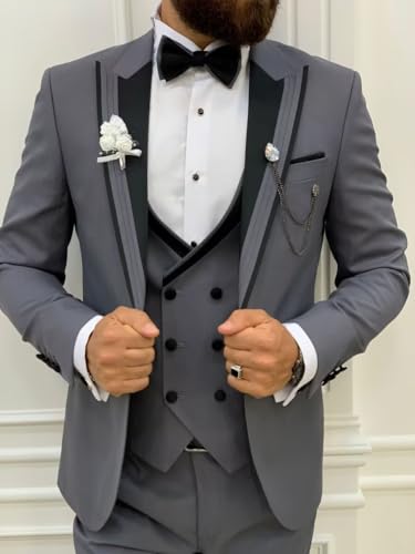 Men Tuxedo Suit Set Double Breasted Suit Men 3 Piece Suit for Wedding Prom Party Dinner One Button Blazer Vest Pants2