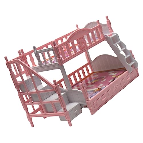 GETAJGHSD Cama Artificial Juguetes de niña literas triples para Bebe Mini casa decoración Miniatura Mini Muebles Double camastro b Toys beds Muebles en Miniatura Mini litera el plastico Rosa