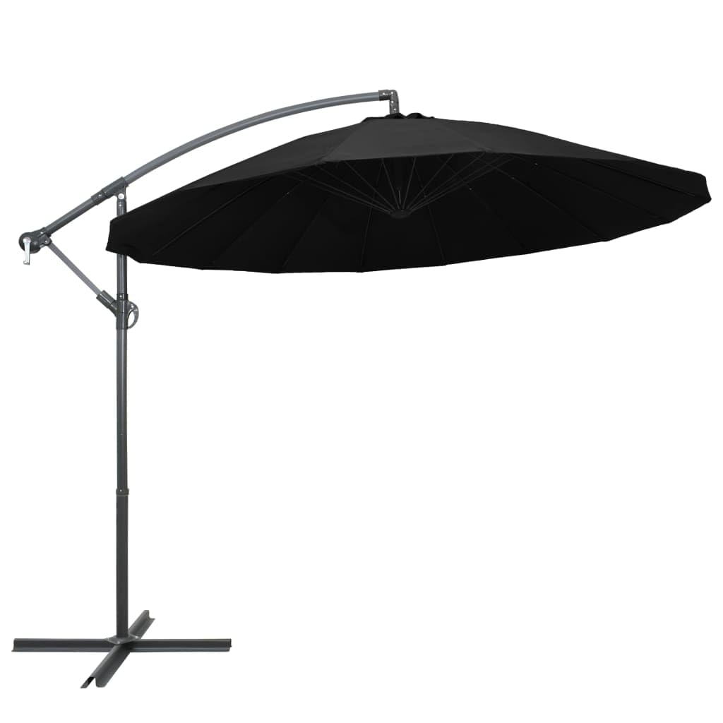 Parasol déporté inclinable noir 3 m avec manivelle et pied en croix