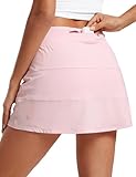 CRZ YOGA Damen Tennisrock Hosenrock Sport Rock mit Innenhose Leichte Taschen Tennis Skort Sportrock High Waist Golfrock Erdbeerrosa 38