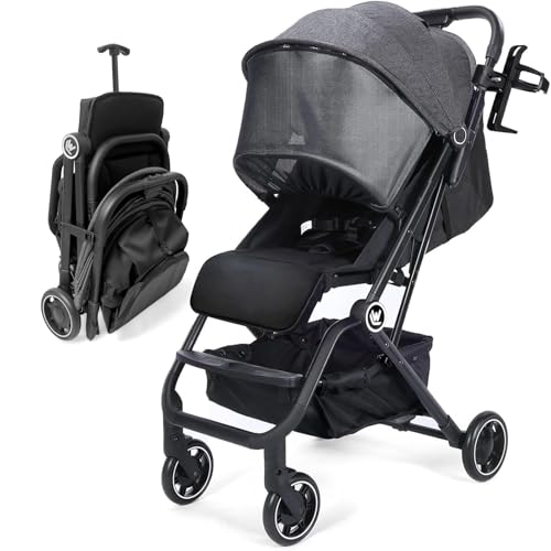 AOODIL Silla de Paseo Ligera para Bebé, Cochecito de Viaje con Respaldo Ajustable, Silla Paseo Compacto, Cochecito Plegable One Second para Viajar en Avión y Más (0-36 Meses, 22kg Max)