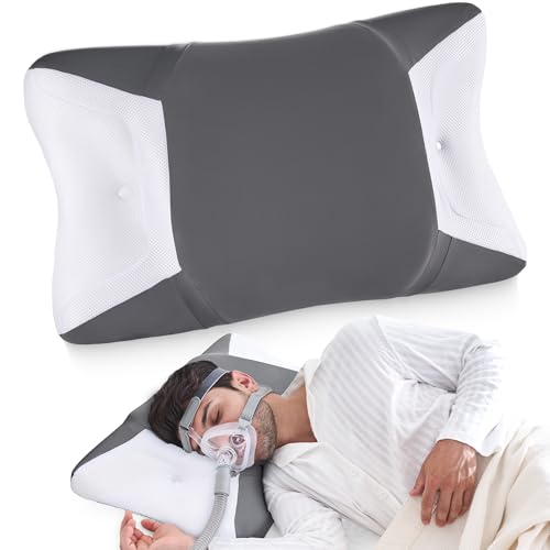 CPAP Kissen für Seitenschläfer & Rückenschläfer, Memory Foam Schlafapnoe Kissen für alle CPAP Masken, mit Breiten Aussparungen und Stützbereich,...
