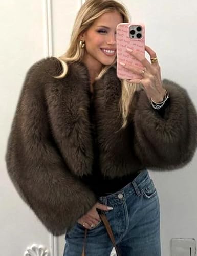 Wyeysyt Womens Faux Fur Cropped Coat Fluffy Faux Fur Jacket Long Sleeve Open Front Winter Warm Jacket2