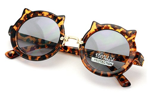 V.W.E. Kids sunglasses - Girl Round Circular kitty Cat Ages 2 to 8 years old - 100% UV Protection - Main Image