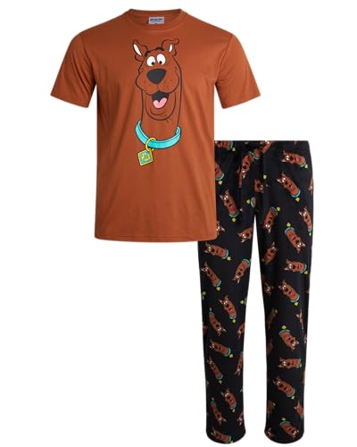 Scooby-Doo Mens Pajamas Set - 2 Piece Cotton Sleep Shirt and Pajama Pants Mens Lounge Sleepwear Set (S-XL)