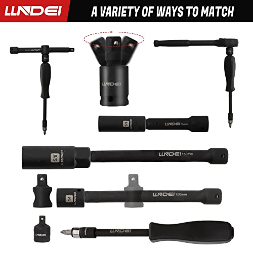 Image of LLNDEI 3 /8 inchDrive Impact Socket Set,Standard SAE(5 /16 to 3 /4-Inch) Metric Size(8-22mm), 95 Piece, CR-V Steel Deep&Shallow Kit, Adapters, Ratchet Handle, Screwdriver Bit Set, Spark Plug Socket, 6 Point