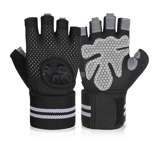 flintronic Fitness Handschuhe, Trainingshandschuhe für Damen und Herren, Belüftete Fitness Handschuhe mit Handgelenkband, Kompletter Handflächenschutz für Gym Übung, Krafttraining, Bodybuilding (S)