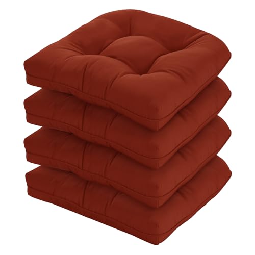 HOMELYSIAN 19x19 Outdoor Chair Cushions Set of 4, Tufted Wicker Patio Furniture Cushions, Thick Outdoor Seat Cushions for Lawn Chairs, Overstuffed and Water Resistant, Brick Red