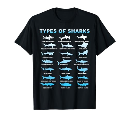 21 Tipos de tiburones Marine Biologist Shark Camiseta Shark Tee Camiseta