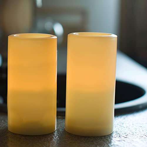 Image of 2 Waterproof Outdoor Flameless LED Pillar Candles with Remote Battery Operated Flickering Plastic Electric Decorative Light Set for Home Decor Garden Patio Decoration Party Wedding Supplies 3x6 Inches