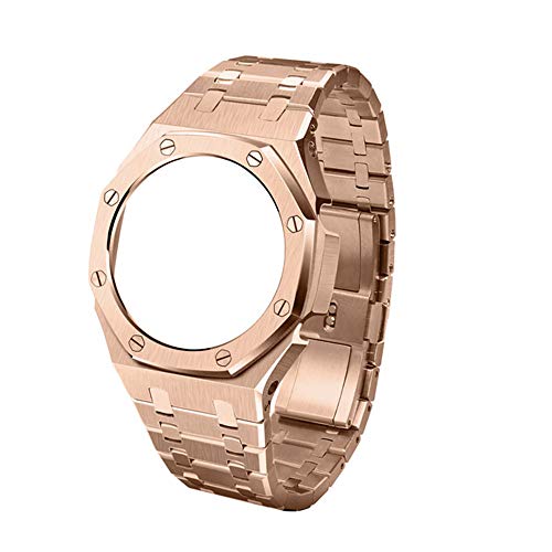 ALL Metal Watch Band Strap Bezel 3rd Replacement Accessories for Casio Mens G-Shock GA2100/GA-2110 (Rose Gold)