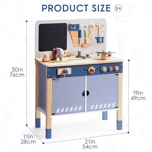 ROBOTIME Kids Tool Bench, Wooden Tool Workbench for Toddler, Tool Bench with Play Tools Set and Large Storage Space, Toy Workbench Workshop for Boys and Girls, Gift for Ages 3+ by ROBOTIME - Image 8