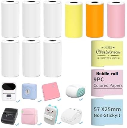 57mm x 7mtr Thermal Mini Printer Paper, 3 Colors and 6 white roll ...