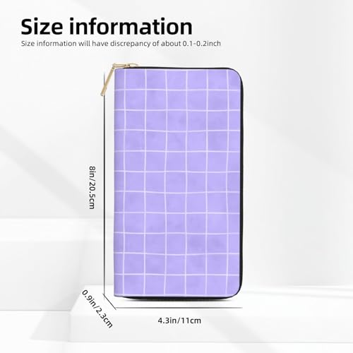 Wallet Women - Lilac Hand Painted Grid Print Leather Wallet Large Capacity Bifold Long Ladies Wallets With Zipper2