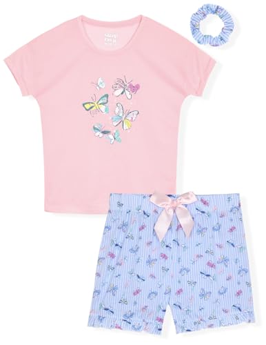 Sleep On It Girls Pajamas Short Sets 4 Piece Tank Top and Short Sleeve Summer Sleepwear for Kids (2 Full Sets)