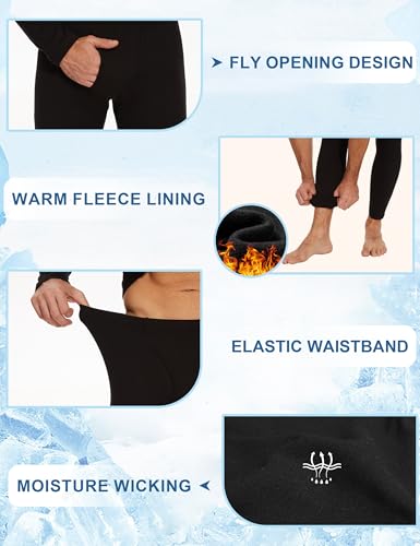 2 Pack Thermal Underwear for Men Pants Long Johns Bottoms Base Layer Cold Weather Fleece Lined Leggings2
