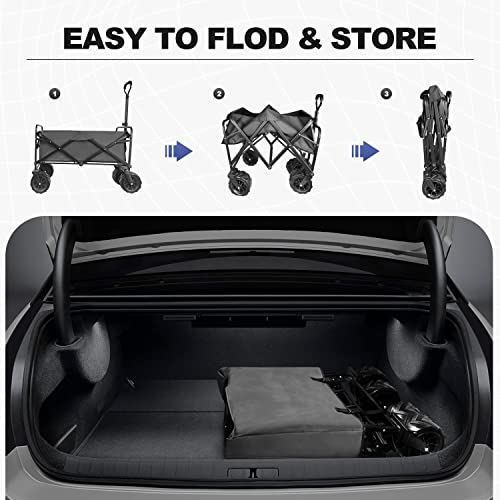 Patio Watcher Collapsible Utility Wagon Cart | All Terrain Big Wheels For Outdoor Garden, Beach, Camping, Groceries, Sports | Large Capacity | Heavy Duty | Gray #TOP4