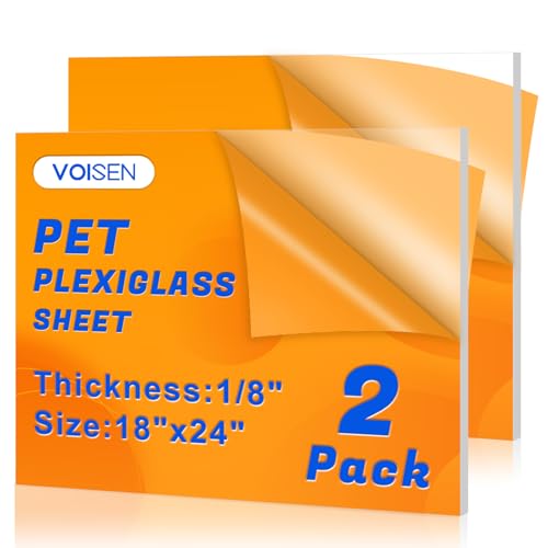 Image of VOISEN 2 Pack Plexiglass Sheets 1 /8 Inch Thick, 18 inchX24 inch Plexi Glass Panel | Plastic Sheet for Crafts,Signs, Display Cases, Sneeze Guard, Cut with Engraver,Power Saw or Hand Tools