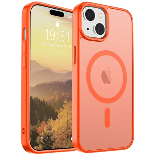 Image of SUPFINE Magnetic for iPhone 15 Case (Compatible with MagSafe) (Military Grade Drop Protection) Slim Translucent Matte Shockproof with Anti-Fingerprint Phone Case, Orange