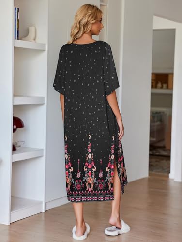 Image of Ekouaer Women's Nightgown Short Sleeve Sleepshirt Long Loungewear Casual Maxi Lounge Dress House Dresses with Pockets