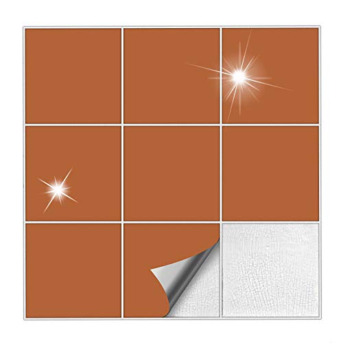 Kiwistar Fliesenaufkleber Haselnussbraun Glänzend - 9 x 9 cm - 100 Stück - Klebefliesen zum Überkleben von Wandfliesen - Fliesensticker für Küche Bad Fliesenmuster - selbstklebend und wasserfest