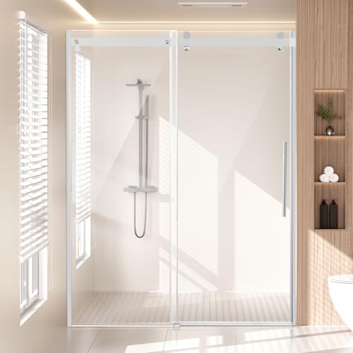 VEVOR Puerta de Ducha Corrediza sin Marco 1474-1499 x 1950 mm Mampara de Ducha Vidrio Templado SGCC Transparente 8 mm Resistente a las Manchas con Herrajes de Acero Inoxidable para Baño, Cromado
