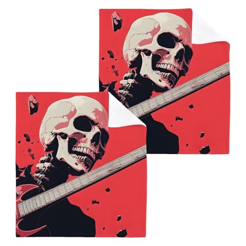 YANENDIE Skeleton Rock Washcloths Towels, Highly Absorbent and Soft Cotton Face Cloths, 2 Pack Quick Dry Wash Cloths - 12 X 12 Inches