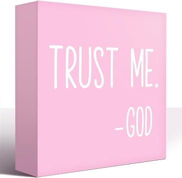 LVQHI Trust Me God Wood Block Sign Women Pink Christian Desk Shelf Decor