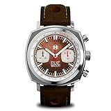 Indie Watch Strum Cronografo Racing Neo Retro, cassa in acciaio 42 mm, vetro zaffiro, cinturino in pelle, resistente all'acqua 100 m (marrone, pelle, marrone)