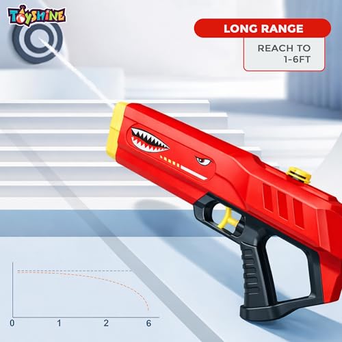 Image of Toyshine Shark Design Water Gun Toy with 160ml Tank Capacity | 7-8 Meter Range Water Blaster for Holi Pool & Backyard Play | Summer Outdoor Fun Gun for 3+Boys & Girls - Red