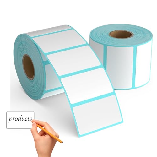 selbstklebend Klebeetiketten zum Thermo Etiketten Selbstklebend, 2 Rollen weißes Etikettenpapier, angepasstes Etikettendruckpapier, Thermo-Aufkleberpapier (40x30mm) Wasserdichtes selbstklebendes