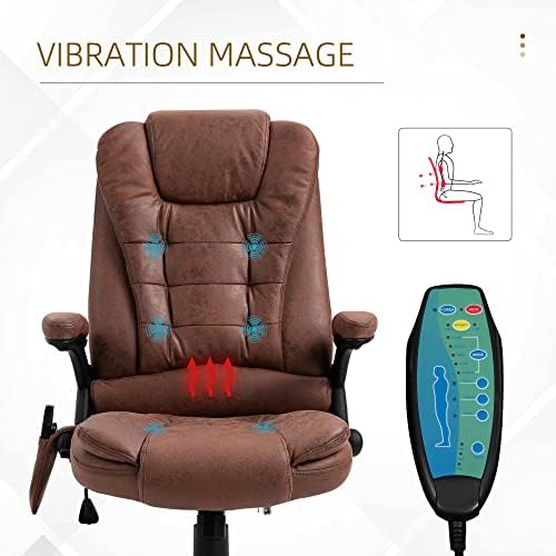 Vinsetto Massage Office Chair Recliner Ergonomic Gaming Heated Home Office Padded Microfiber Cloth & Swivel Base Brown