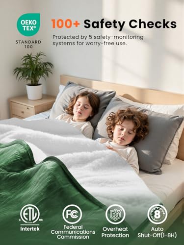 Electric Heated Blanket King, Ultra‑Cozy Premium Flannel & Sherpa, Even Heat Distribution & Stable Temp, 1–10H Auto‑Off, 8 Temps (86–125.6°F), Overheat Protection, Ideal Gifts for Grandma