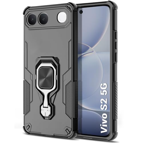 Image of TheGiftKart Tough Armor Bumper Back Case Cover for Vivo S2 5G | Ring Holder & Kickstand in-Built | 360 Degree Protection Back Case Cover for Vivo S2 5G (PC & TPU, Black)