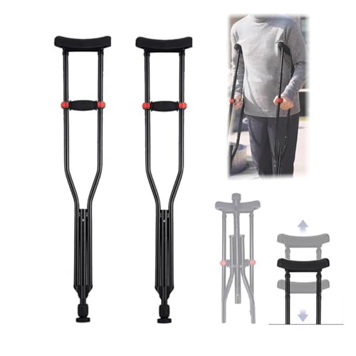Axila Muletas,Bastón Universal De Aluminio,Ayuda para Caminar con Bastón,con Almohadilla Suave para La Mano,Ajustable De 98 a 158 Cm,Ligero,Apto para Personas con Movilidad Reducida(1 Par Negro)