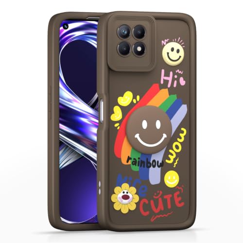 Image of Pikkme Back Cover for Realme Narzo 50 4G / Realme 8i 4G | Soft Silicone| Cute Rainbow Smile & 3D Cartoon Flower Design | Shockproof Raised Camera Protection Bumper Case (Brown)