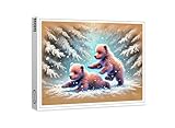 raxxa Puzzle premium | Playful Bear Cubs in Snow Pastel Chalk Drawing | 1000 piezas